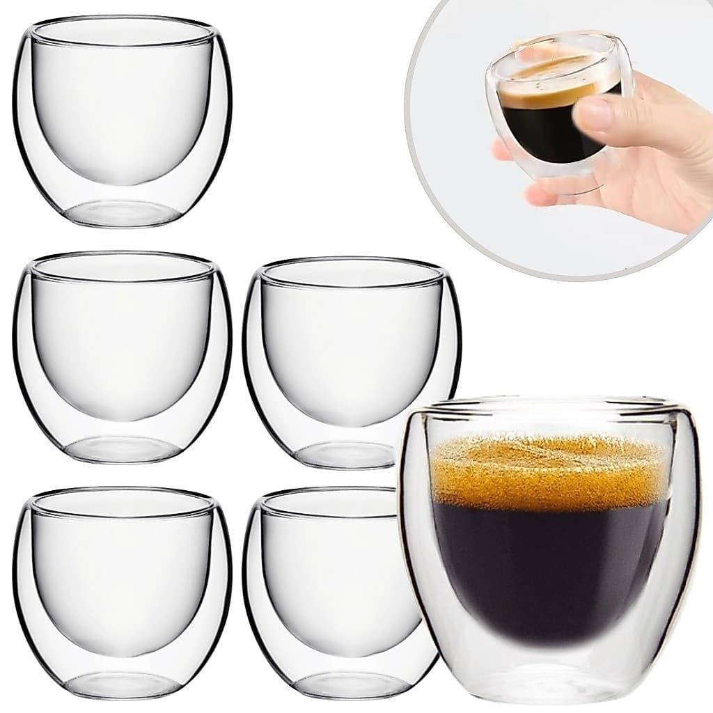 Conjunto 6 Copos De Vidro Borossilicato Parede Dupla Isolante Térmico 80ml Kit Xicara De Café