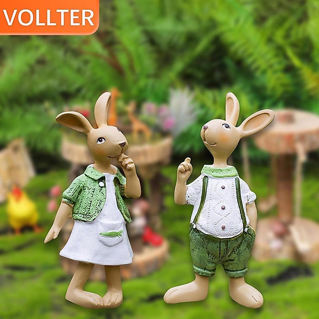 2 Peças Escultura De Coelho Em Pé Mesa De Quintal Estátuas De Jardim Criativas