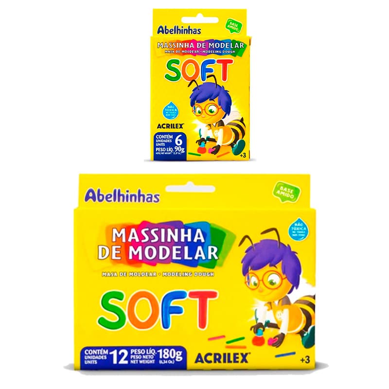 Massinha Acrilex Soft com 6 ou 12 cores