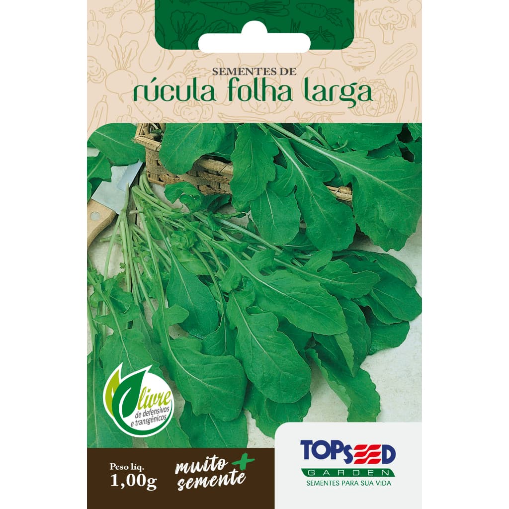 Sementes de Rúcula Folha Larga 1g para Horta e Vaso Folhas Verdes Saladas e Temperos
