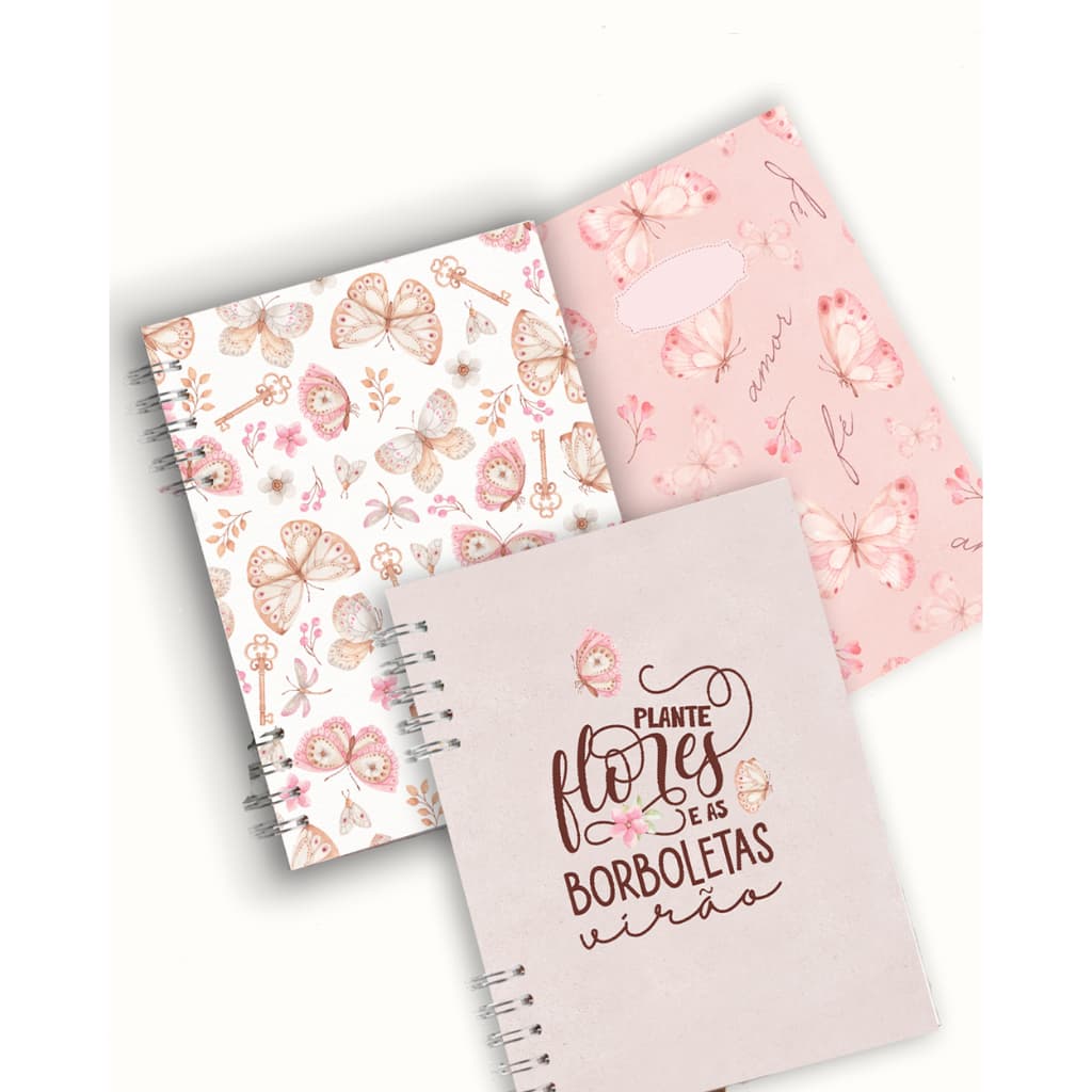 Caderno personalizado, 200 paginas, A5 Brilhante, folhas decoradas Borboletas
