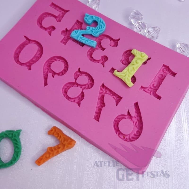 Molde de silicone - NÚMEROS relevo ARABESCO de 2cm ( de 1 à 9).
