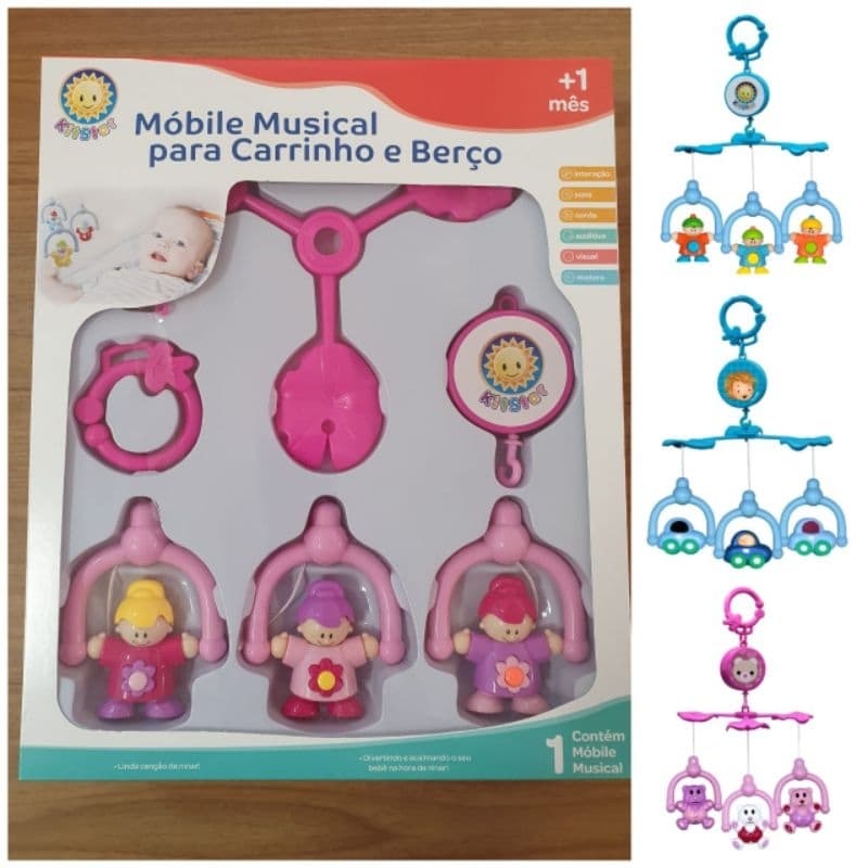 Mobile Giratório Musical Infantil para Berços de Bebê e carrinho