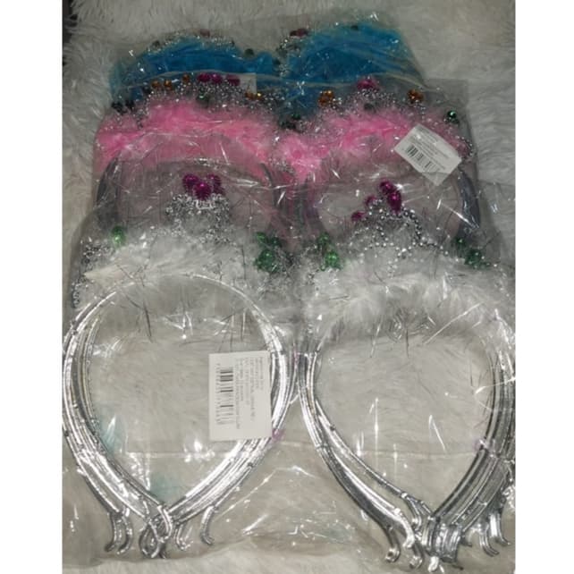 KIT C/ 3 UNID TIARA COM PLUMAS/ARQUINHO/CARNAVAL