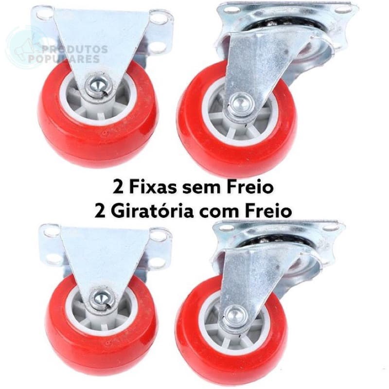 Rodas Rodizio Giratório Kit 4 Unidades Reforçado 2” Polegadas Poliuretano Para Moveis
