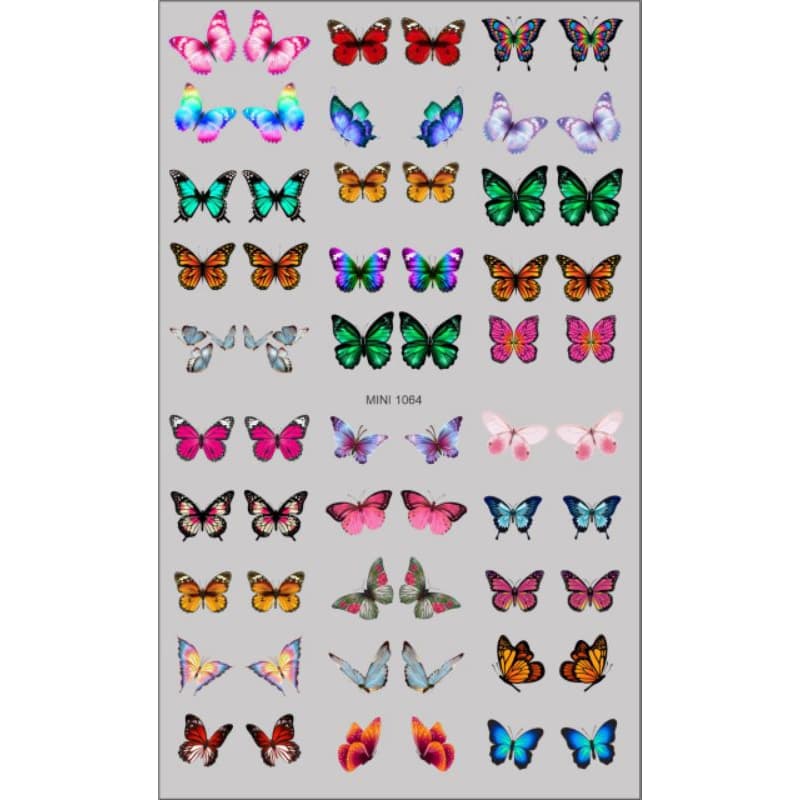 60 Adesivos de Unha 3D Borboletas PRÉ PRONTO - modelo MINI 1064