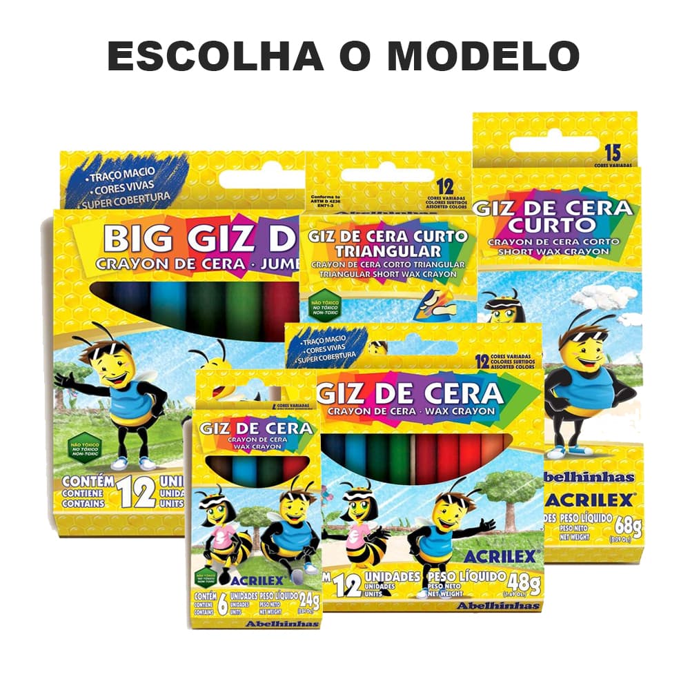 Giz de Cera - 6 Cores ou 12 Cores - Acrilex (Escolha o Modelo)