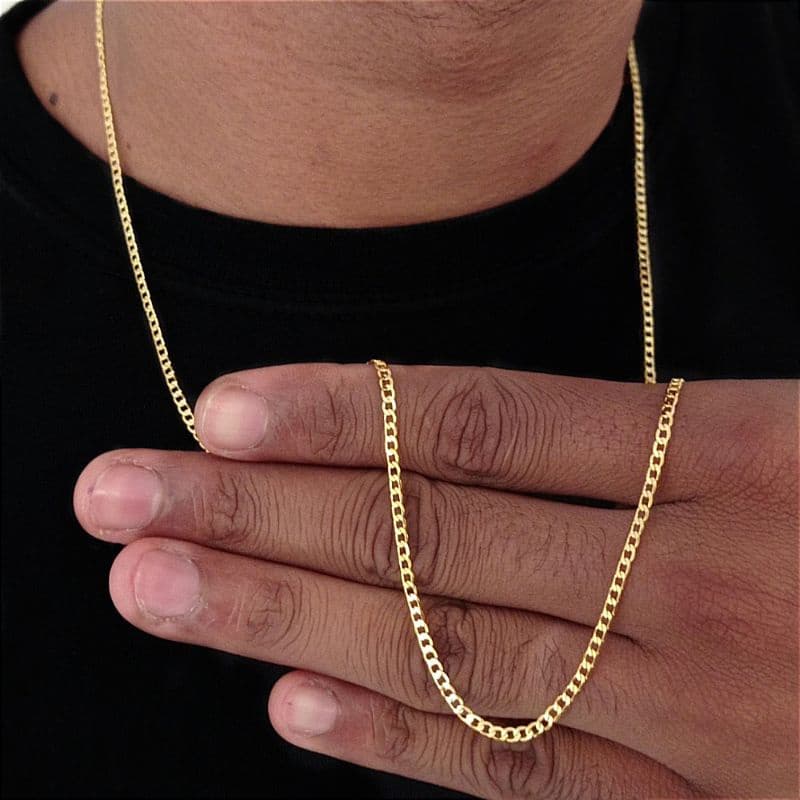 Corrente Correntinha Masculino Grumet Banhado A Ouro 18k Cordão fino e Pingente Cruz Placa