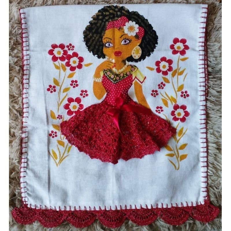 Pano de Prato GRANDE com crochê (Cores Variadas) Modelo bailarina