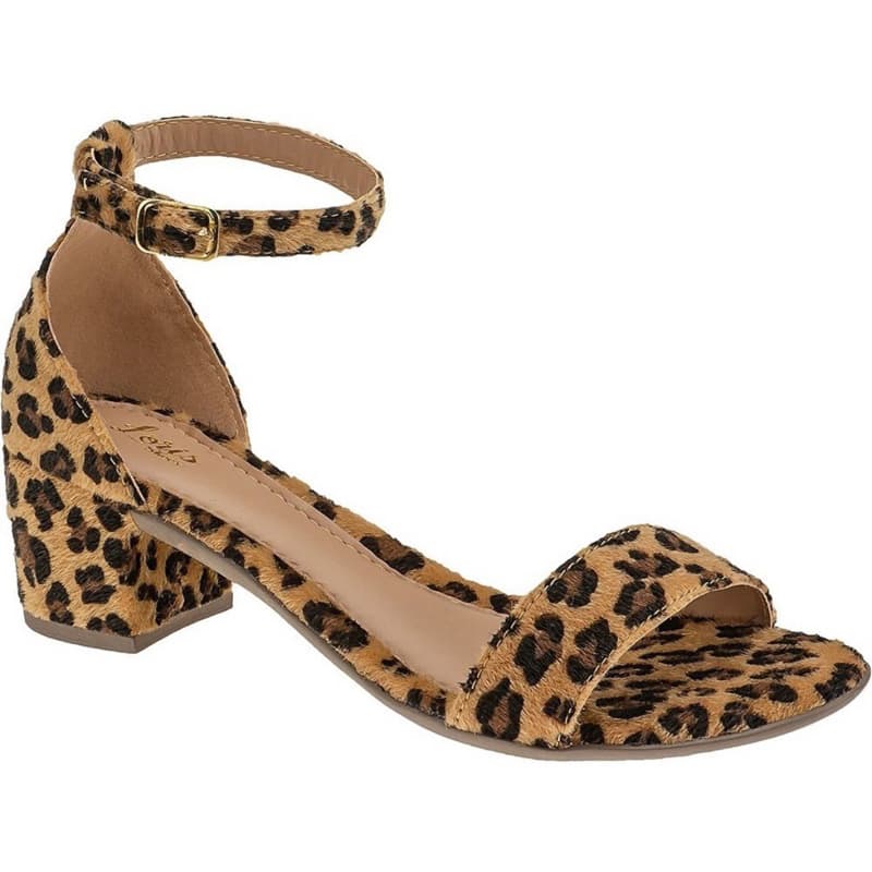 Sandália Feminina Onça Salto Quadrado Fechada Atrás Cor Animal Verão Confortável Moda Mezikin