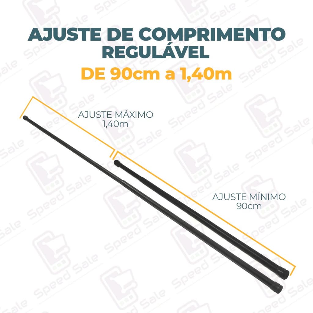 Porta Cortina Box Preto Varão Bastão Banheiro de 90 cm até 1,40 m Extensível Universal Ajustável pia guarda roupas Black