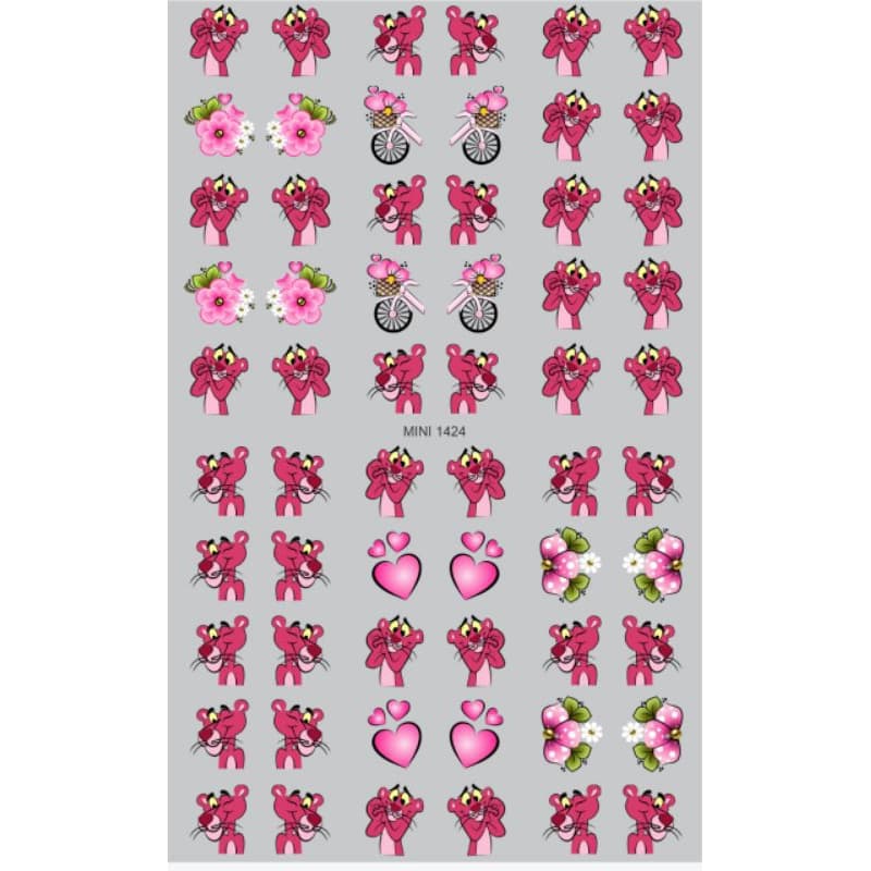 60 Adesivos de Unha 3D Pantera Cor de Rosa PRÉ PRONTO - modelo MINI 1424