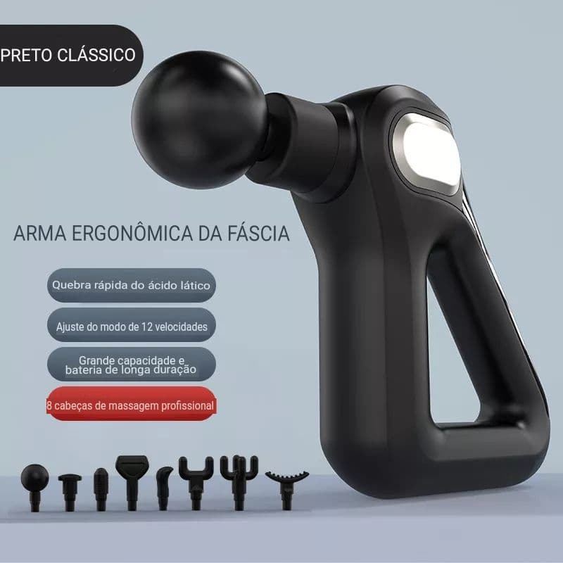 Pistola de Massagem Corporal 12 Velocidades Portátil  8 modos de utilização e LED indicador.
