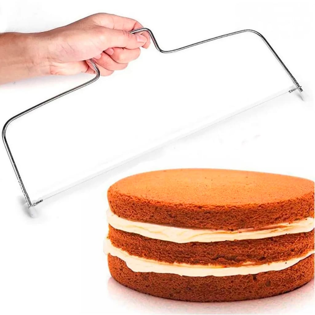 Fatiador De Bolos Ajustável Cortador Nivelador De Confeitaria Regulável Aço Inox Fio Duplo Oferta