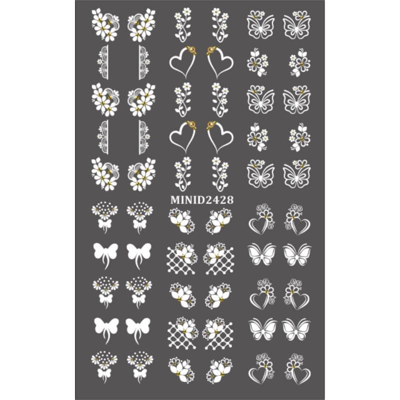 60 Adesivos de Unha 3D Brancos PRÉ PRONTO - modelo MINI 2428