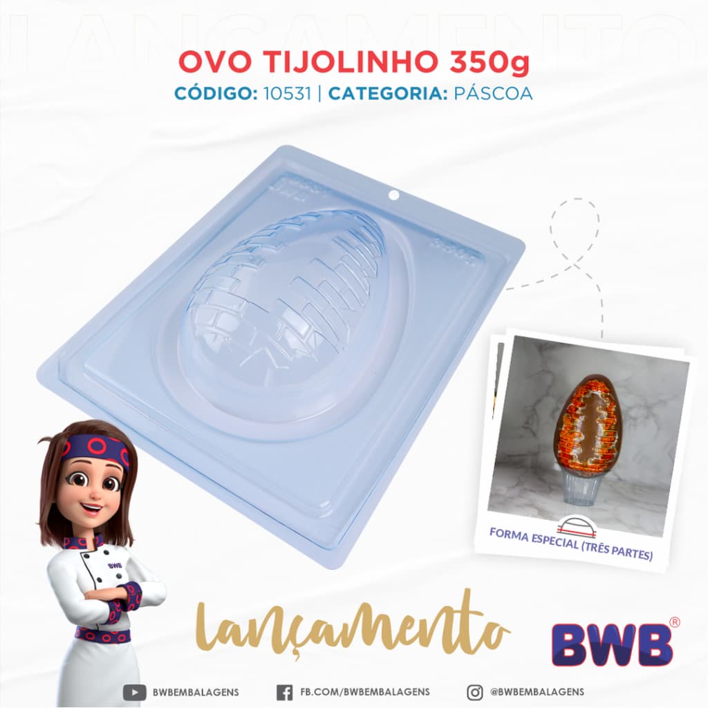 FORMA OVO TIJOLINHO 350G TRES PARTES BWB CÓD. 10531