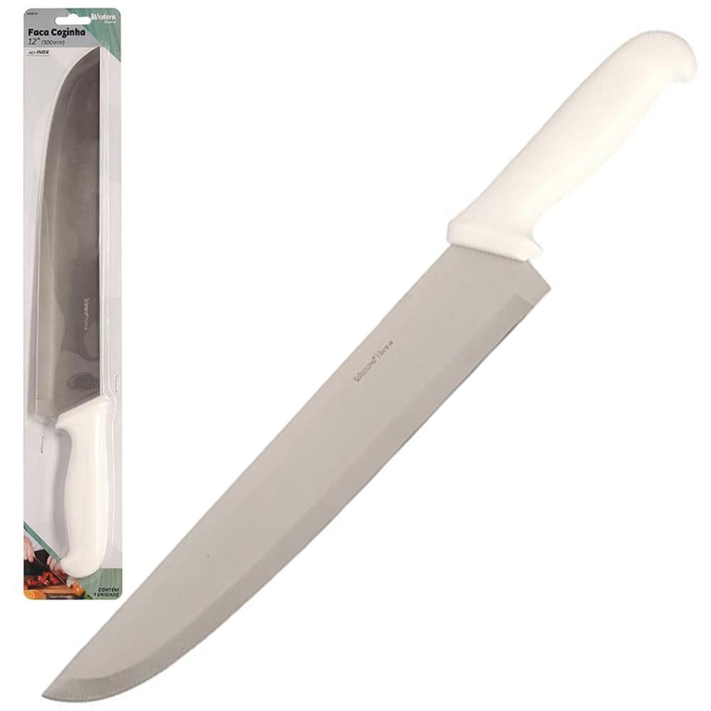 FACA DE CARNE / ACOUGUEIRO DE INOX 10'' CABO PLASTICO BRANCO