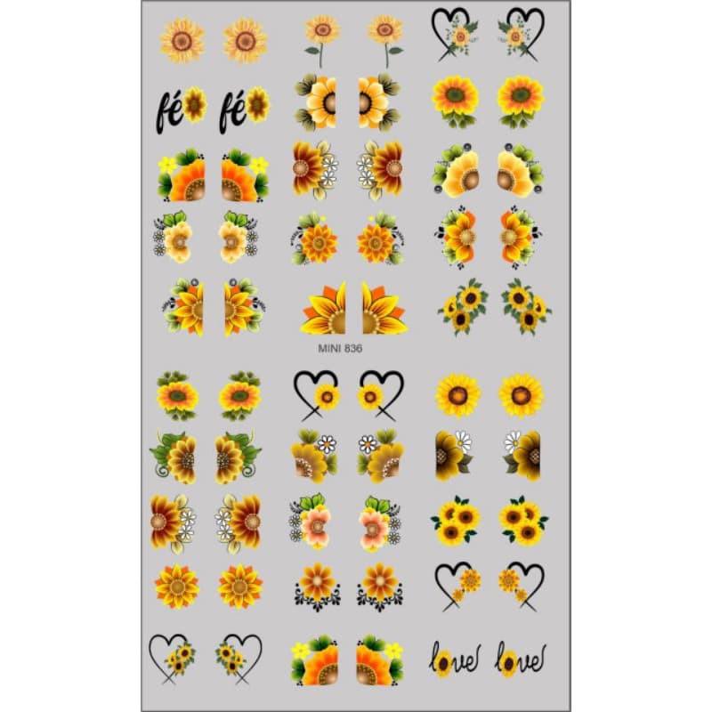 60 Adesivos de Unha 3D Girassol 2 PRÉ PRONTO - modelo MINI 836