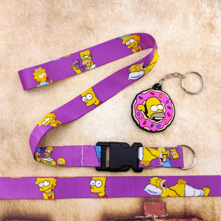 Os Simpsons Kit HOMER ROSQUINHA Cordão Roxo e Chaveiro Donuts