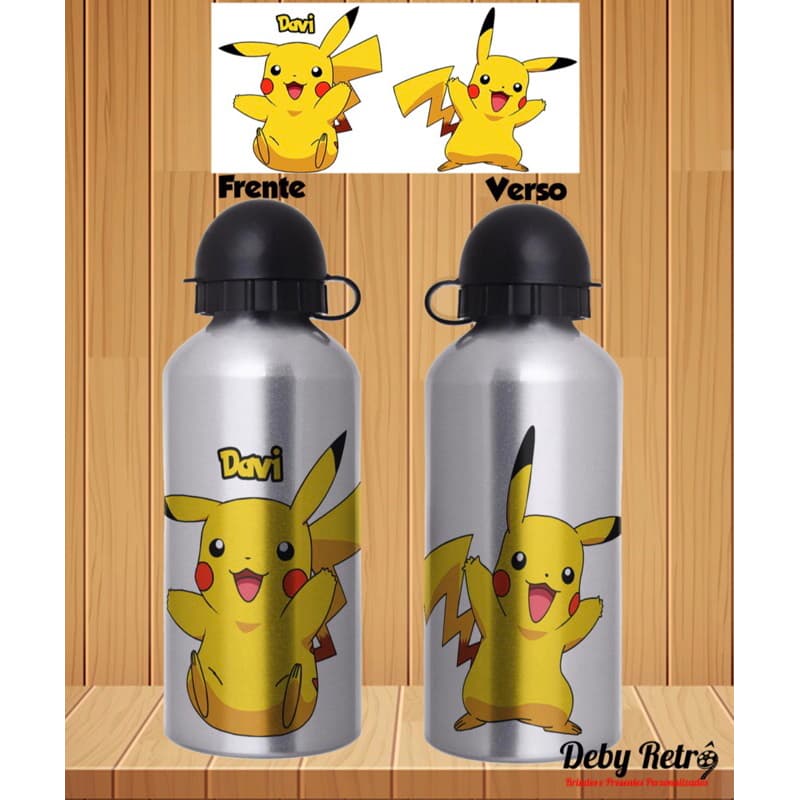 Garrafa Pikachu com nome, Garrafinha de água, Garrafa de água, garrafa infantil, pikachu, garrafinha com nome
