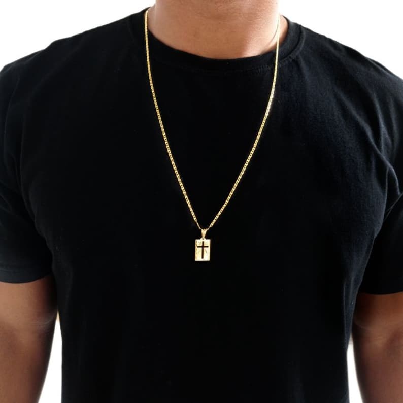 Corrente Correntinha Masculino Grumet Banhado A Ouro 18k Cordão fino e Pingente Cruz Placa