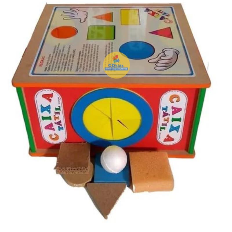 Caixa Tátil Brinquedo Pedagógico e Educativo  Madeira Montessori Sensorial Formas Texturas