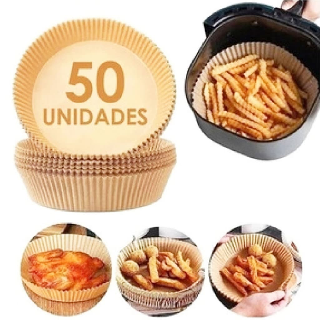 Forma Descartável Para Air fryer 50 Unidades Papel Vegetal  Redondo Antiaderente Para Fritadeira