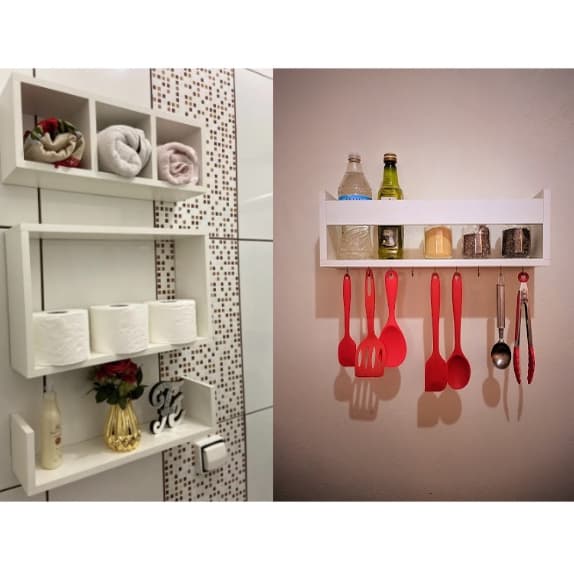 Nicho Mdf Para Banheiro Multiuso Já Vai Montado Só Instalar 3 PCS +  Nicho organizador De Cozinha Acompanha Parafusos Para Instalacao