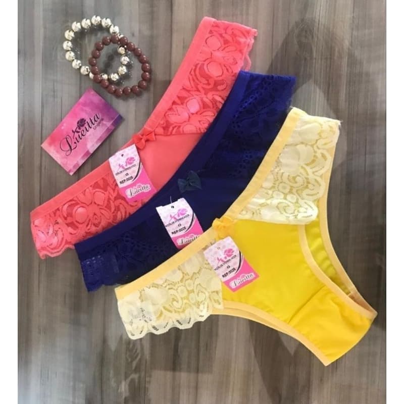 kit 4 calcinhas de renda Lateral Babado e laço