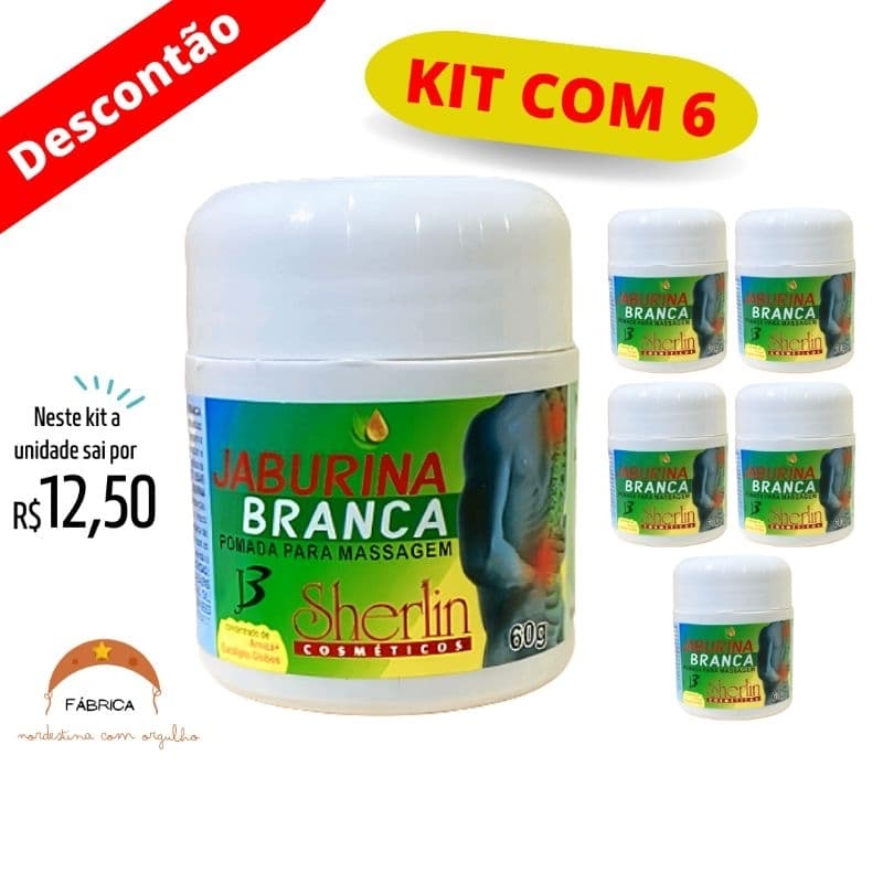 Kit com 6 Pomada  Massageadora Jaburina Branca Sherlin
