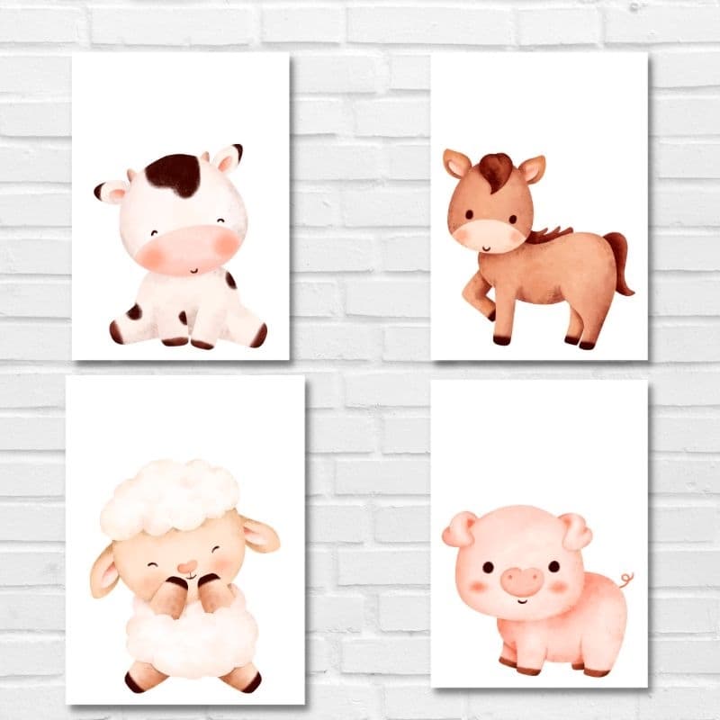Kit 4 quadros decorativos animais da fazendinha|mdf 3mm  20x28
