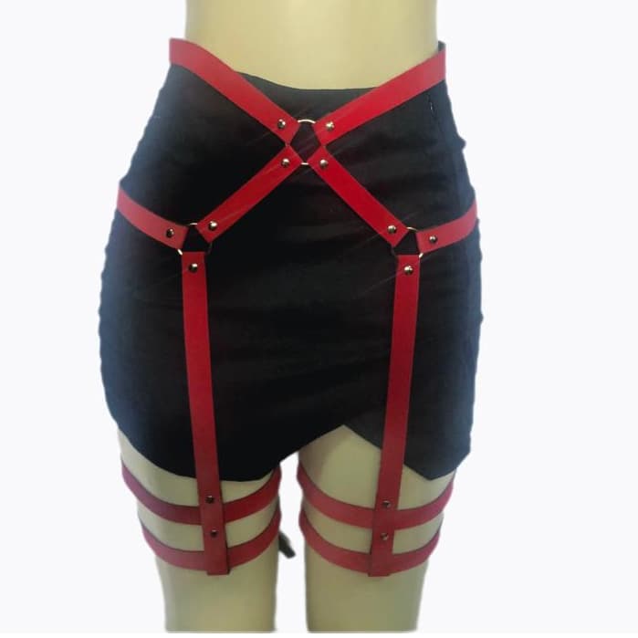 Cinto estiloso ARIANA Vermelho Aveludado Harness K-POP Punk Gótico