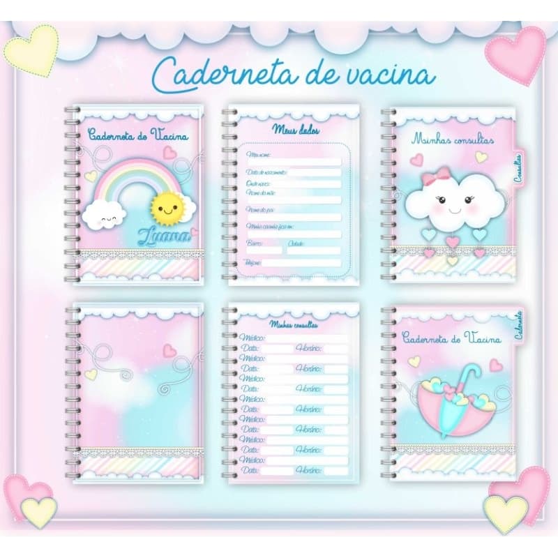caderneta de vacinação sus personalizado chuva de amor menina