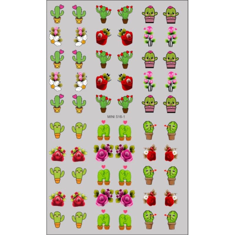 60 Adesivos de Unha 3D Cactos 1 PRÉ PRONTO - modelo MINI 516-1