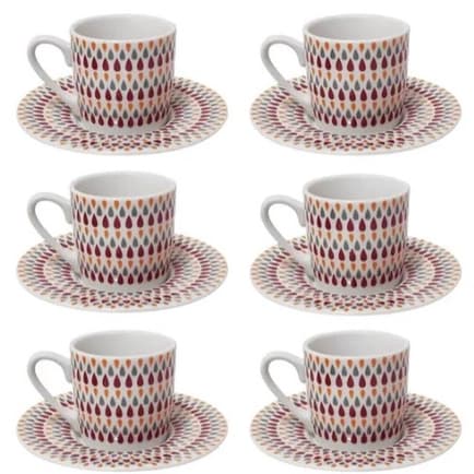 Jogo Com 6 Xícaras e 6 Pires Para Café Em Porcelana 90ml - Hauskraft