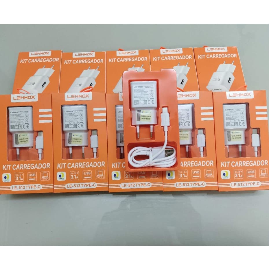 kit 10 Carregador de Celular Super Charging 3.1A Cabo typec Lehmox - LE-512/508