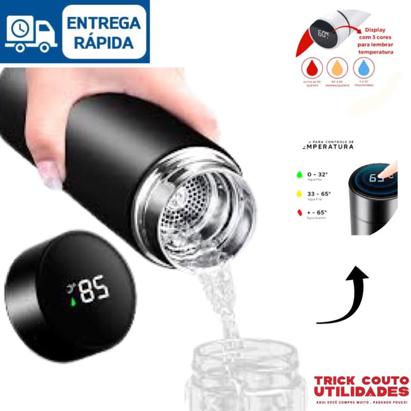 Garrafa Térmica em Aço Inox com Termômetro Digital 500ml Led