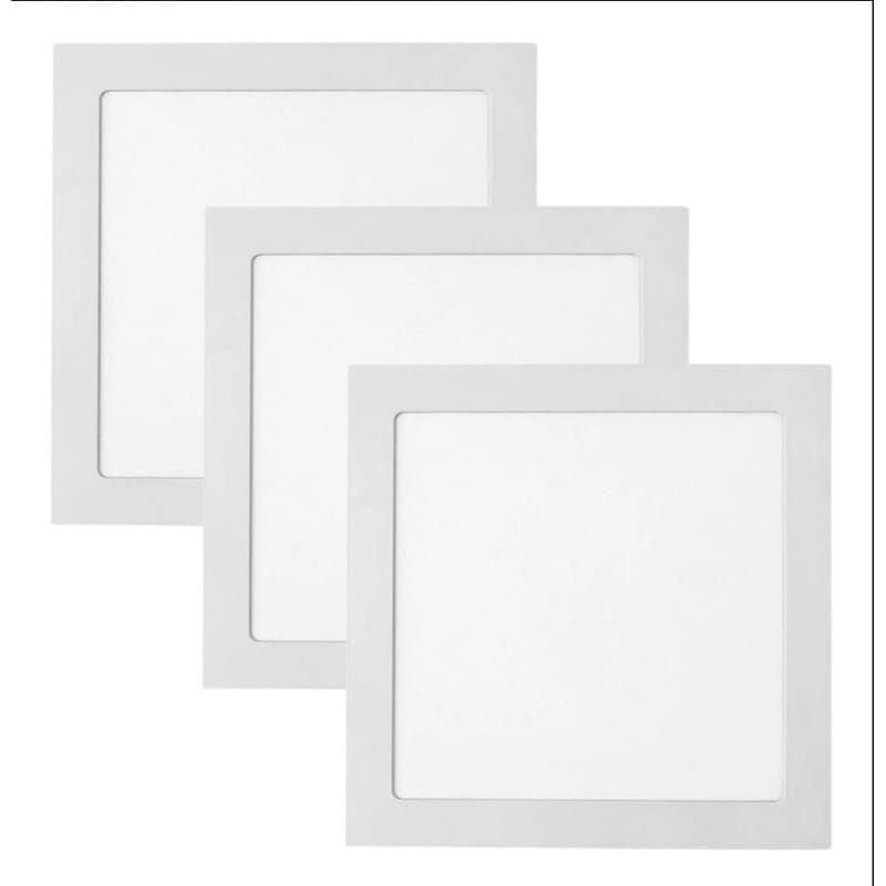 Kit 3 Luminária Painel Plafon Led De Embutir 18w Slim Quadrado 22x22 Baixo Consumo de Energia