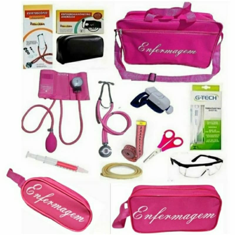 Kit Premium de Enfermagem com Estetoscópio Duplo Rappaport e Esfigmomanômetro, 12 itens