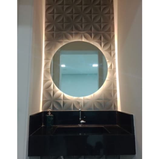 Espelho Redondo com Led Luz Círculo Fogo Lapidado Médio/Grande Decorativo Tendência Salão Barbearia