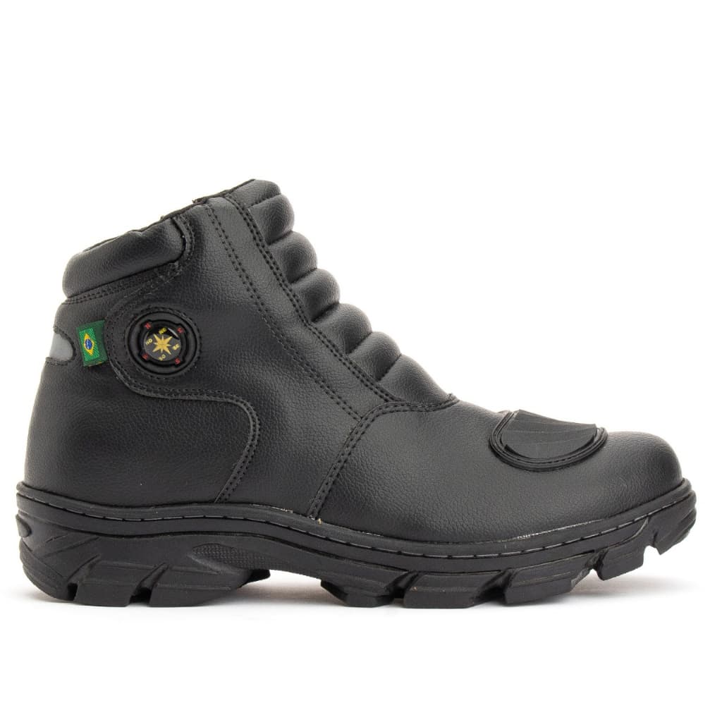 Bota Motociclista Couro Ecológico Resistente Sola Borracha Cor Preta.