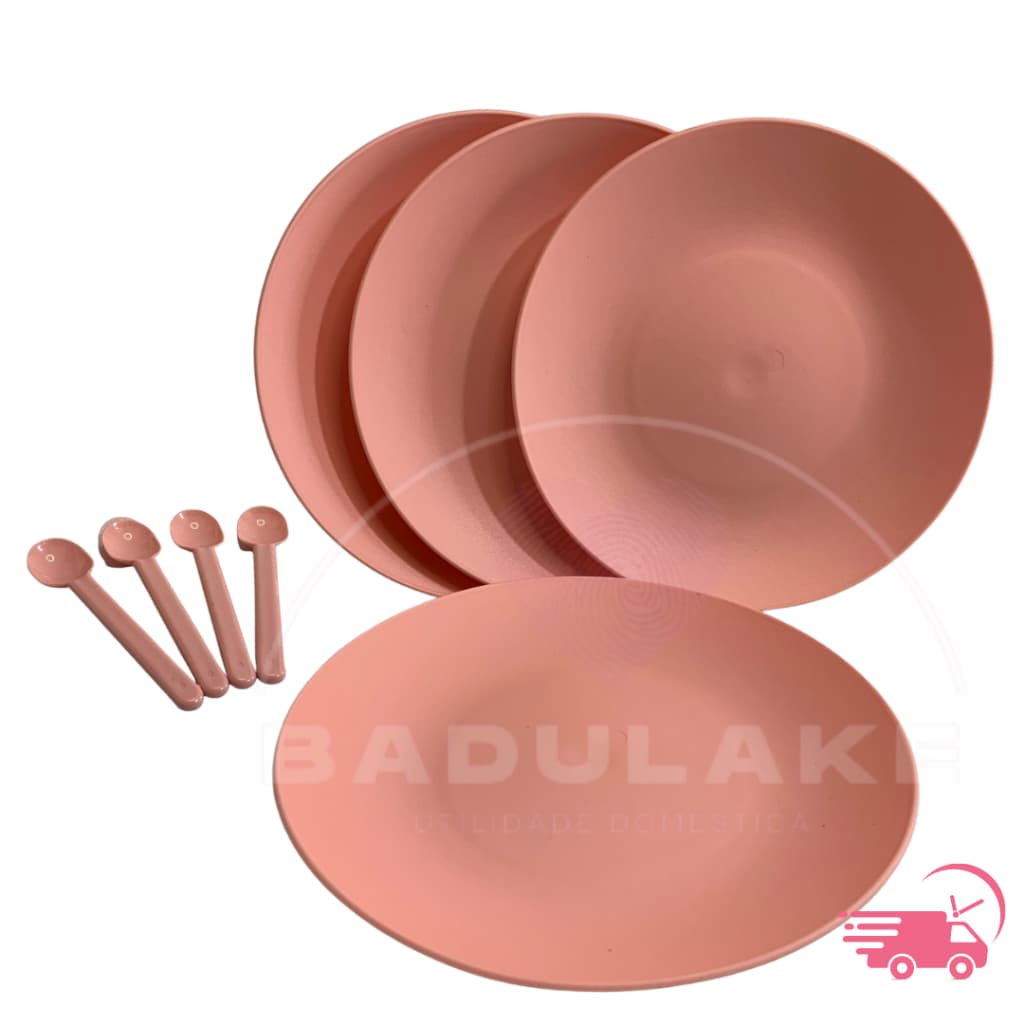 Conjunto de pratos de sobremesa com colherzinha para mesa posta plastico