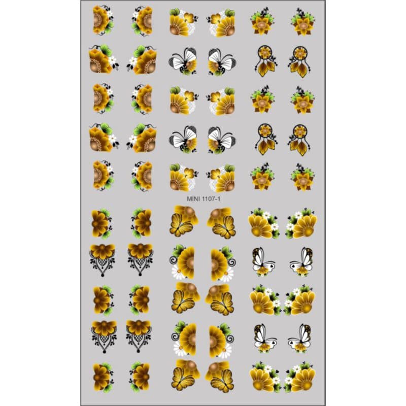 60 Adesivos de Unha 3D Girassol 1 PRÉ PRONTO - modelo MINI 1107-1
