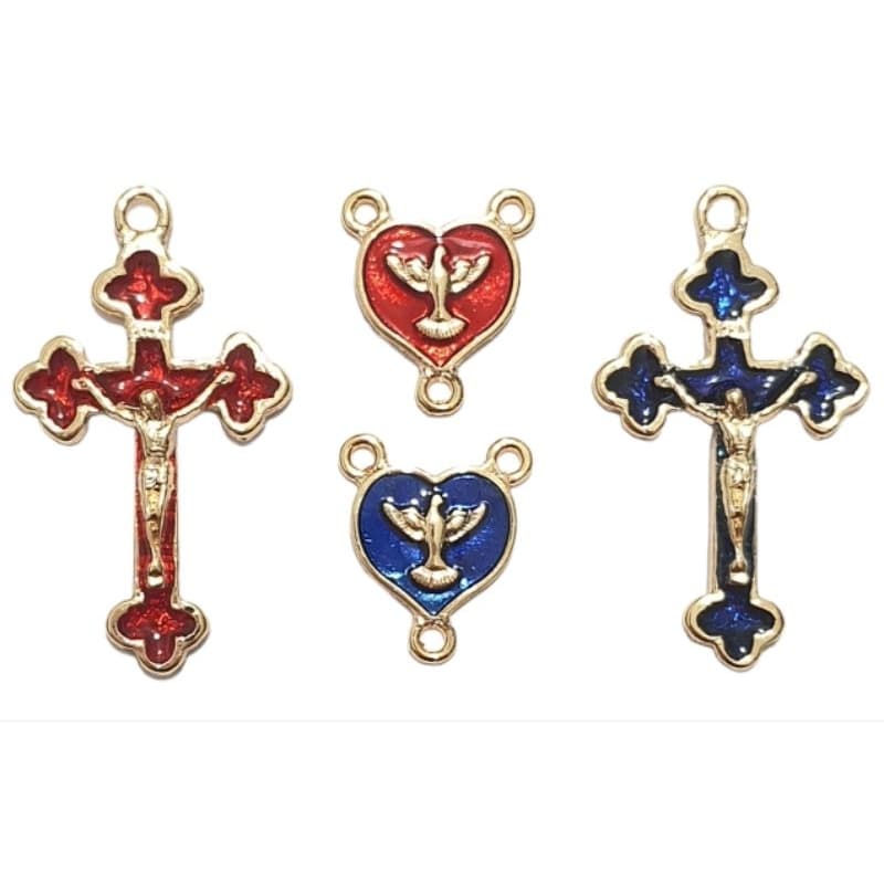 5 Entremeios Divino Espírito Santo Resinado + 5 Crucifixos Resinado p/ Terços Dezenas Escapularios Batizado Comunhão