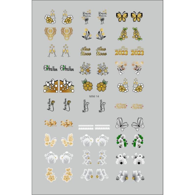60 Adesivos de Unha 3D Ano Novo PRÉ PRONTO - modelo MINI 14