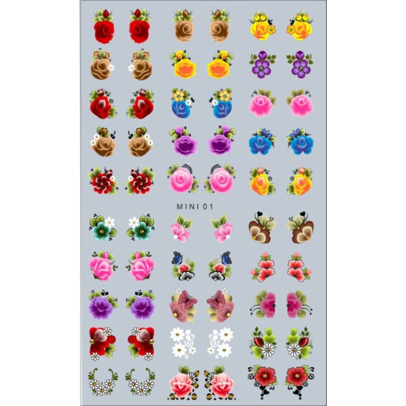 60 Adesivos de Unha 3D Flores PRÉ PRONTO - modelo MINI 01