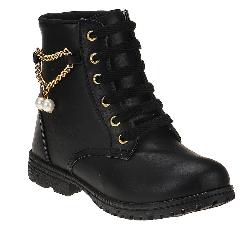 Coturno Bota Infantil Menina Corrente Pérola Tratorado Botinha