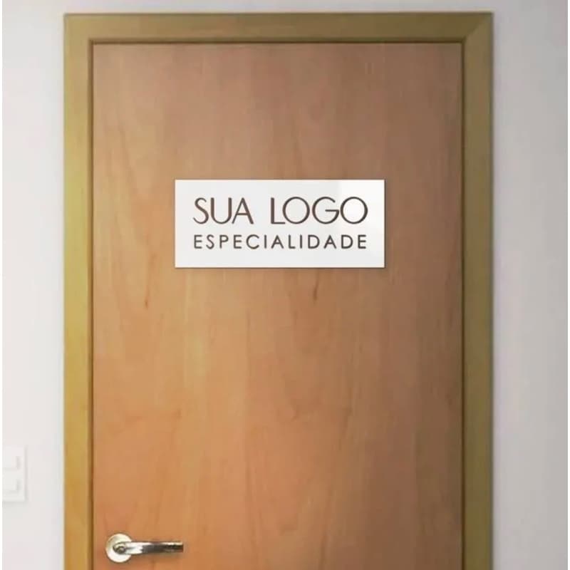 Placa de Porta 30x10cm Personalizada Consultório Clínica Salão de Estética Beleza Empresa Comércio Logotipo
