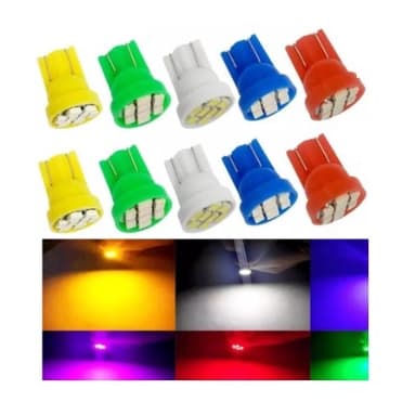Kit 2 Lâmpadas Pingo T10 8 Led Colorida Meia Luz 12v Carro Moto