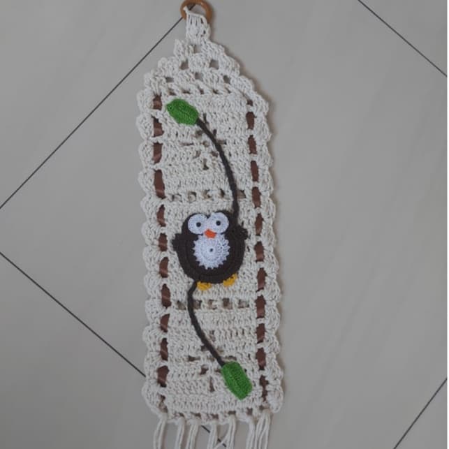 Porta Papel Higiênico em Crochê Bordado - Coruja – Creme